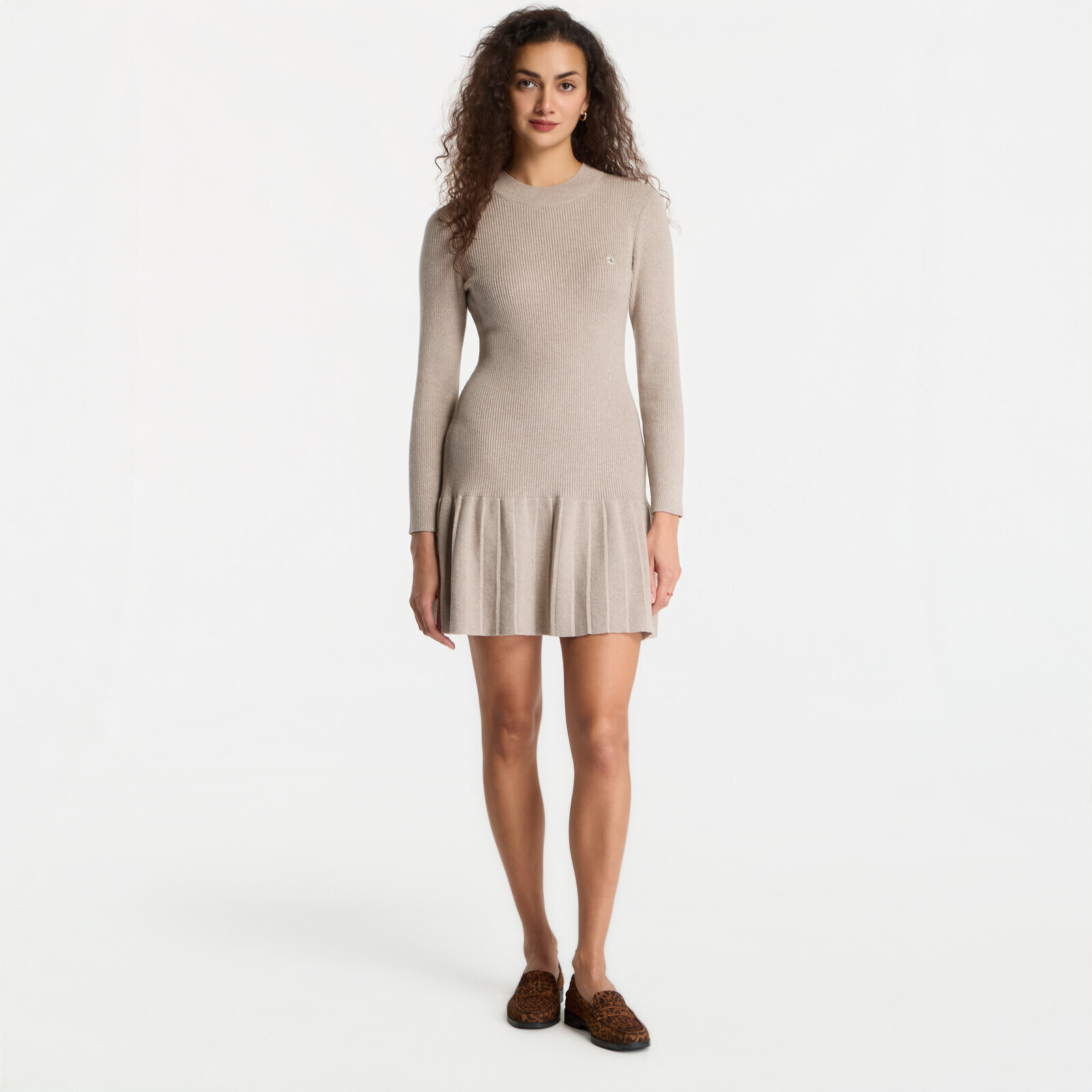 Calvin Klein Jeans Mockneck Ls Minidress Oatmeal Melange L