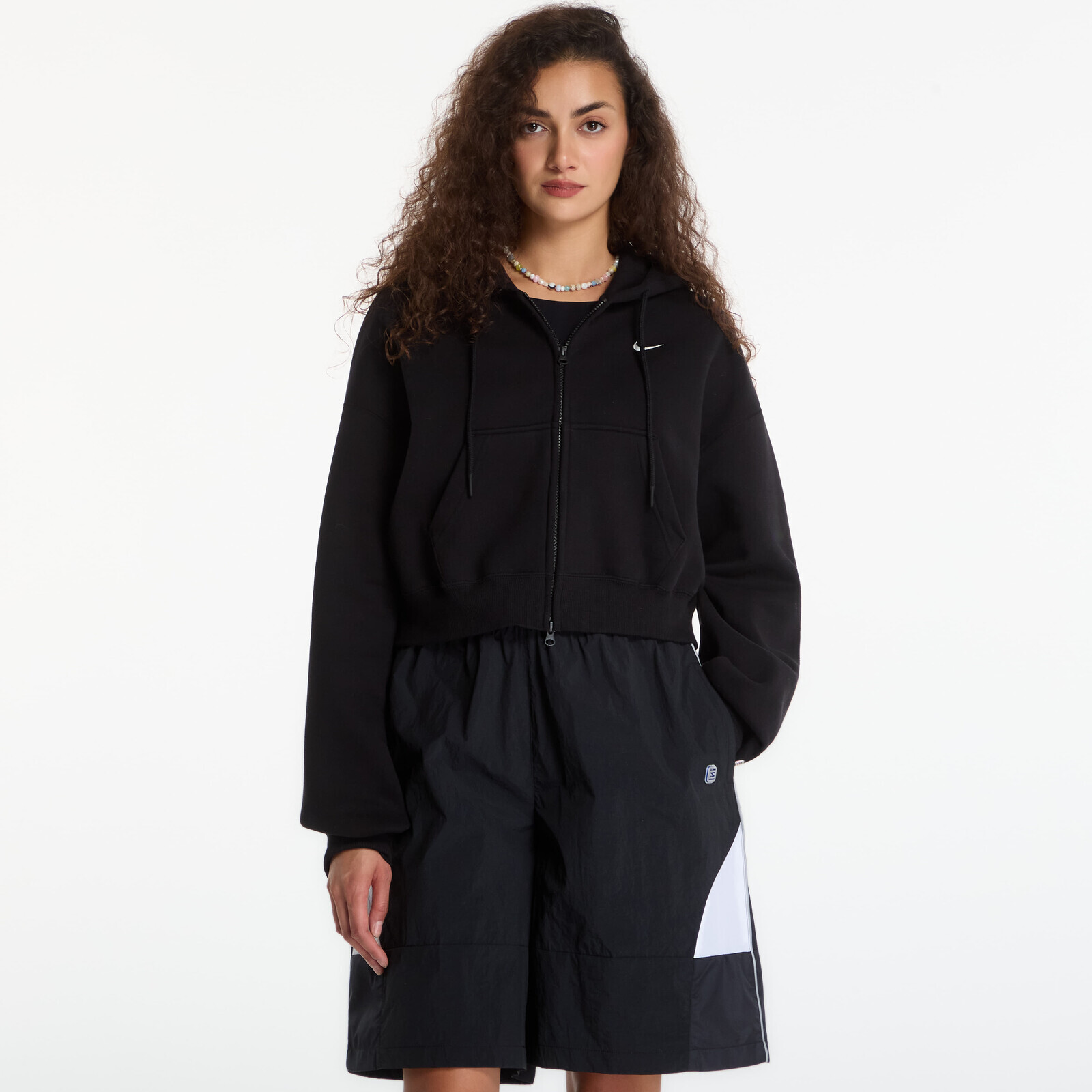 Sweatshirt Nike Studio Fleece Medium Weight Women's Oversized Full-Zip Cropped Hoodie Total Black/ Sail XS