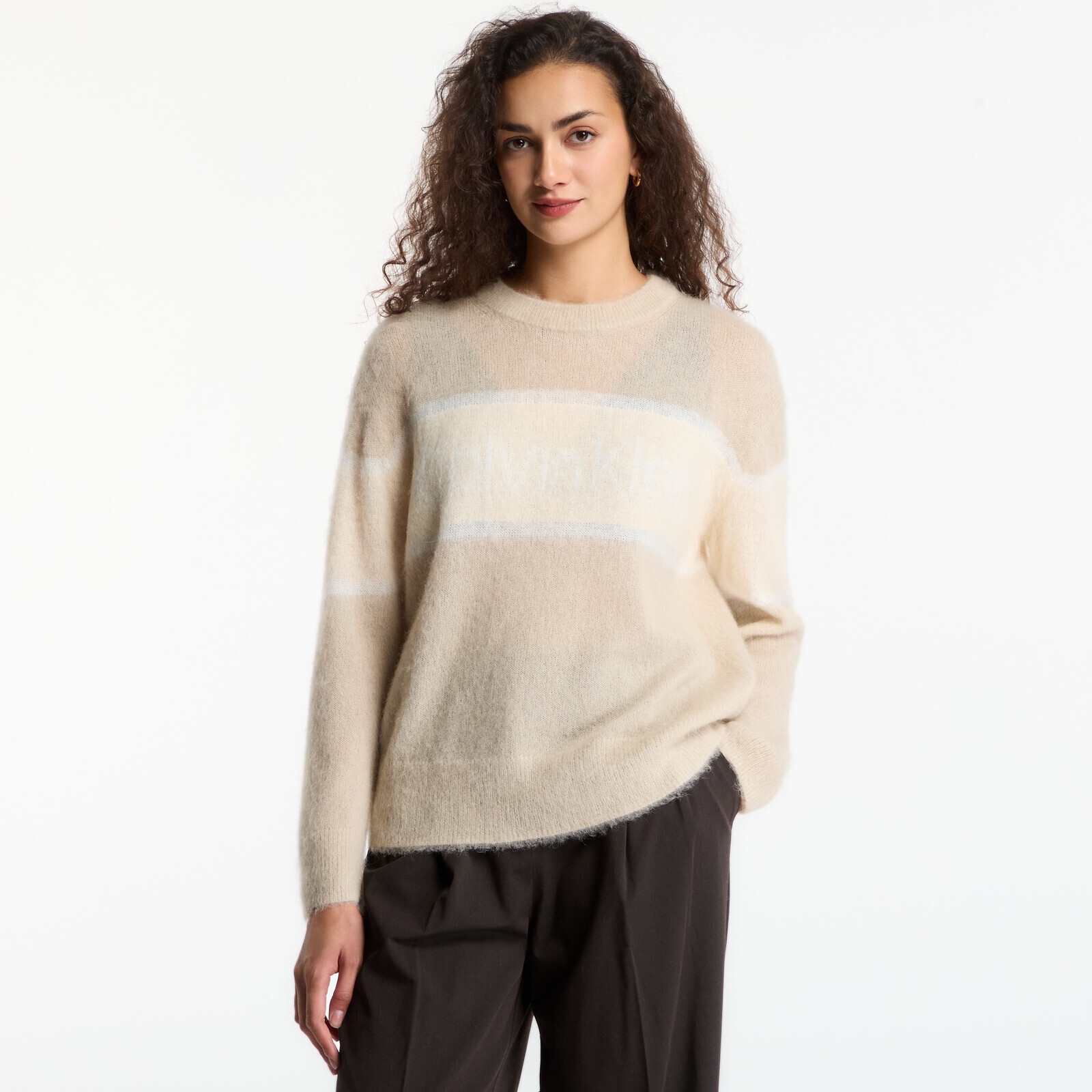 Sweater Calvin Klein Jeans Brushed Alpaca Stripe Logo Sweat White Pepper S