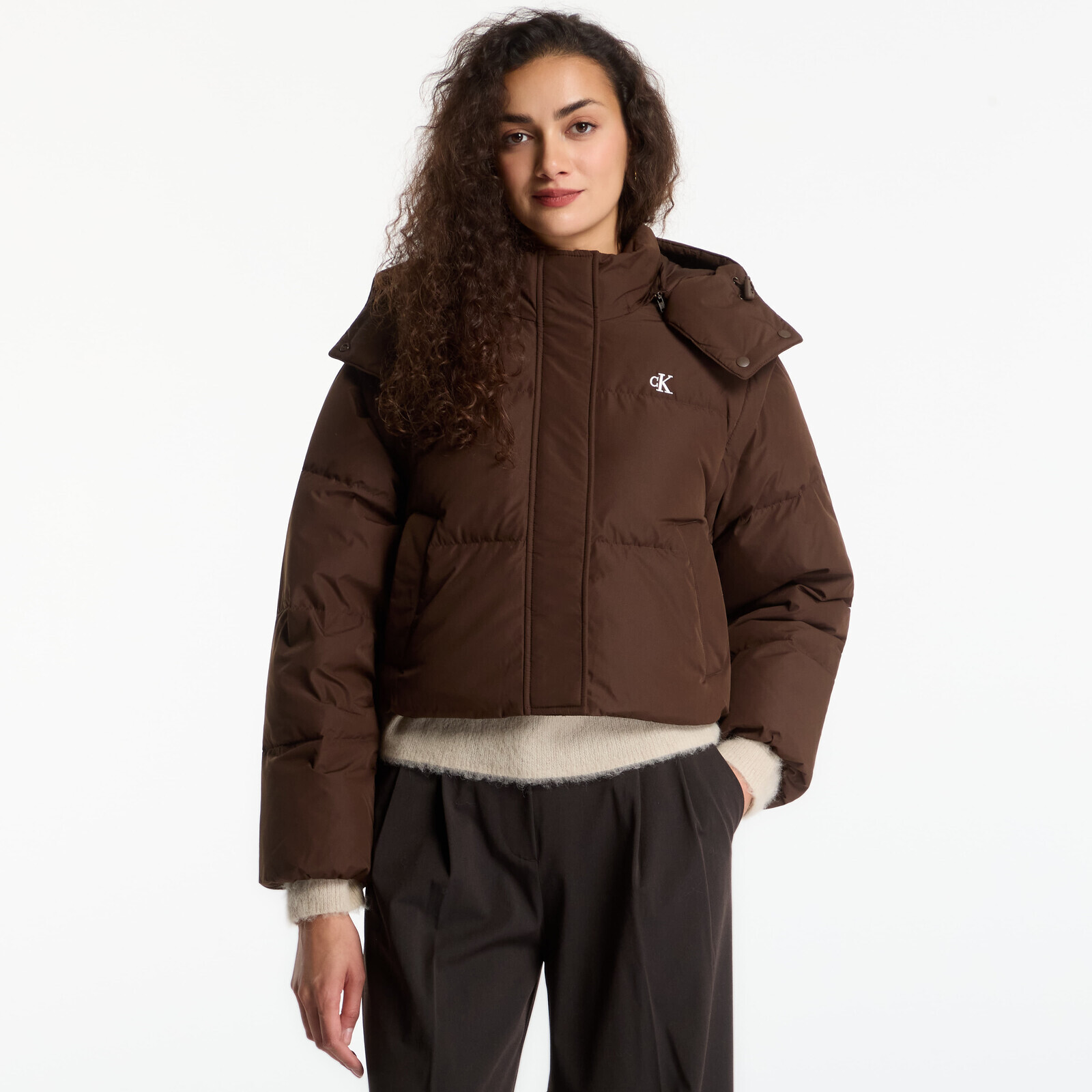Jacket Calvin Klein Jeans Matte Detachable Slv Short Down Brown Cork M