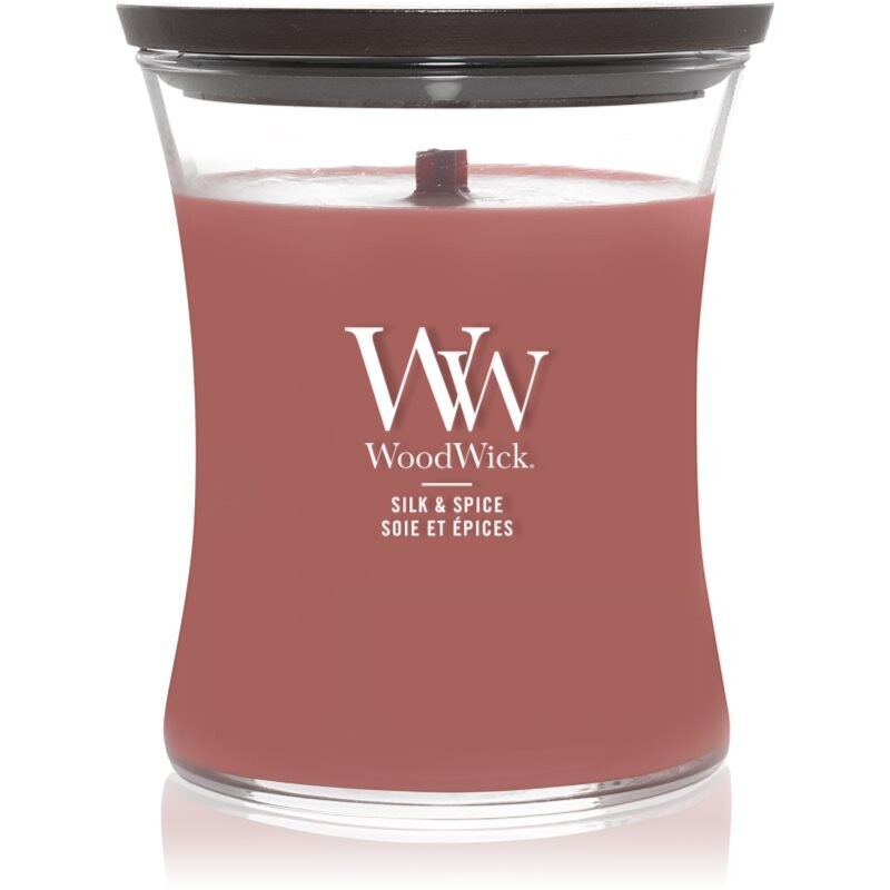 Woodwick Silk & Spice scented candle with wooden wick 275 g