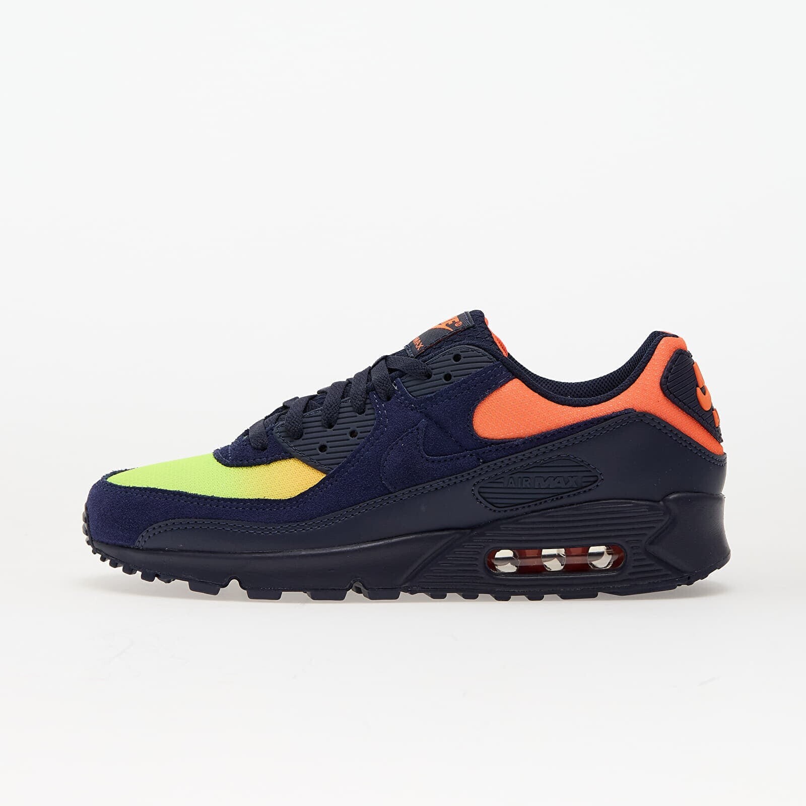Sneakers Nike Air Max 90 Lemon Venom/ Blackened Blue-Hyper Crimson-Laser Orange UK 7.5