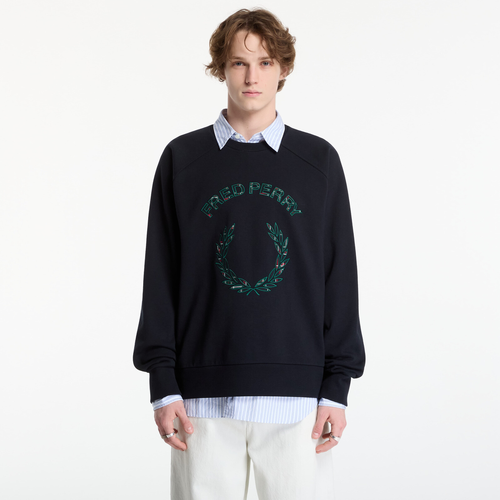 Sweatshirt FRED PERRY Tartan Applique Sweatshirt White XL