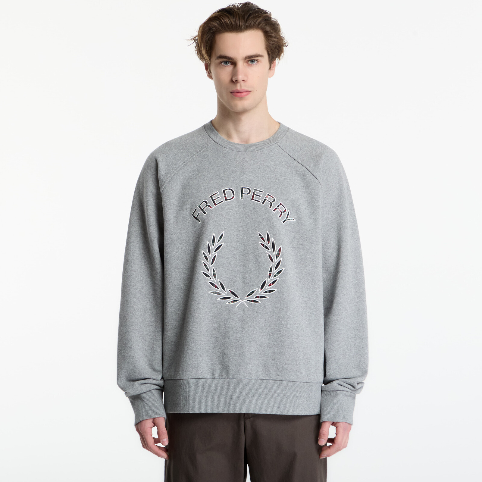 Sweatshirt FRED PERRY Tartan Applique Sweatshirt Steel Marl M