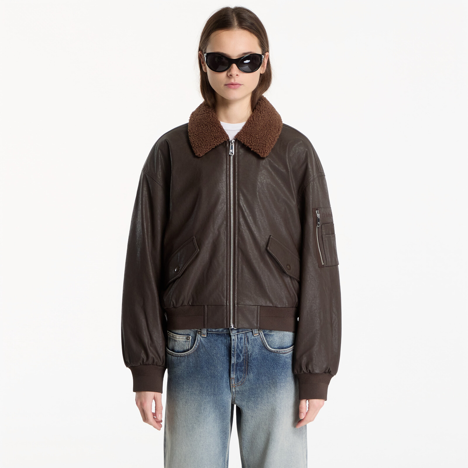 Jacket Calvin Klein Jeans Faux Leather Padded Dark Coffee XS
