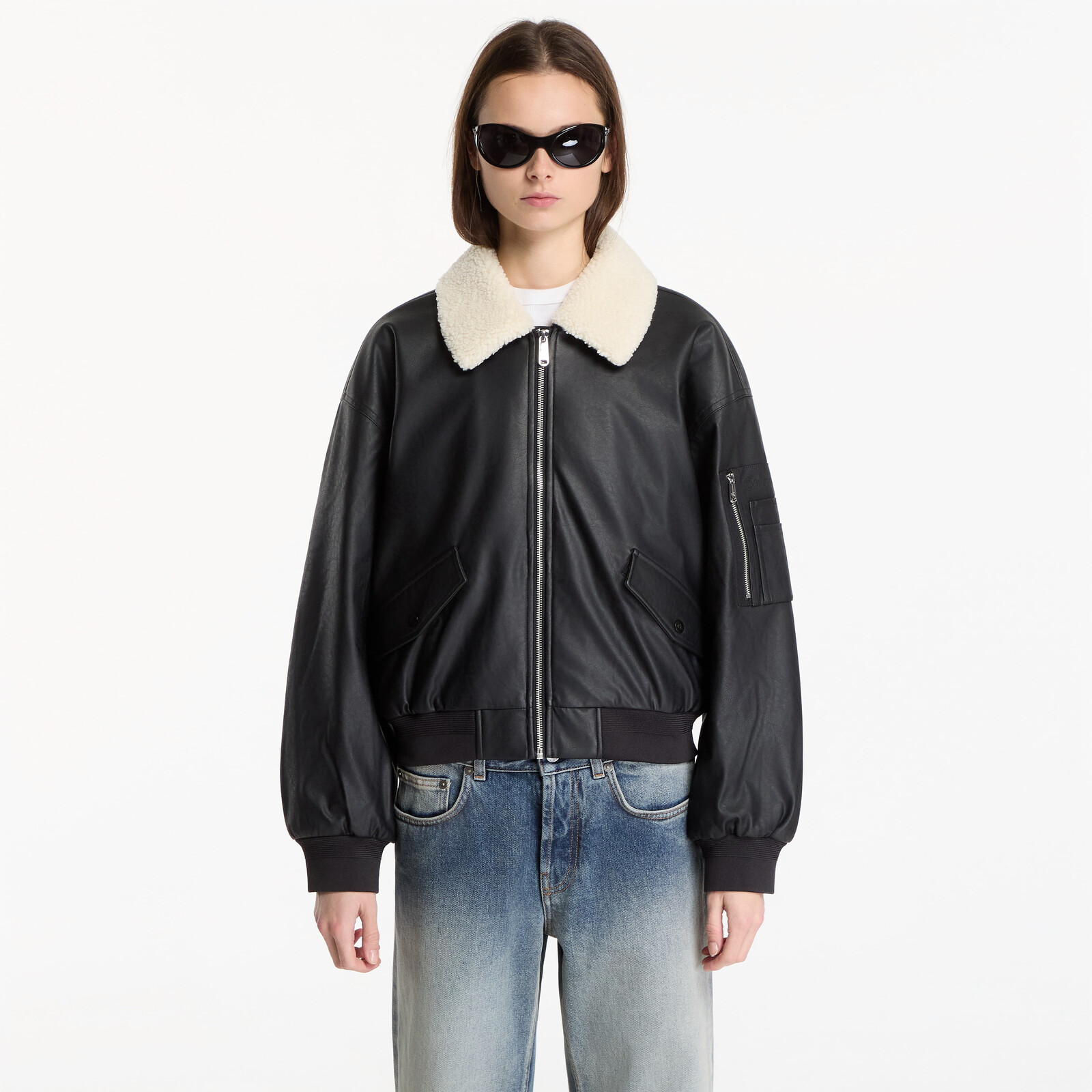 Jacket Calvin Klein Jeans Faux Leather Padded Black M