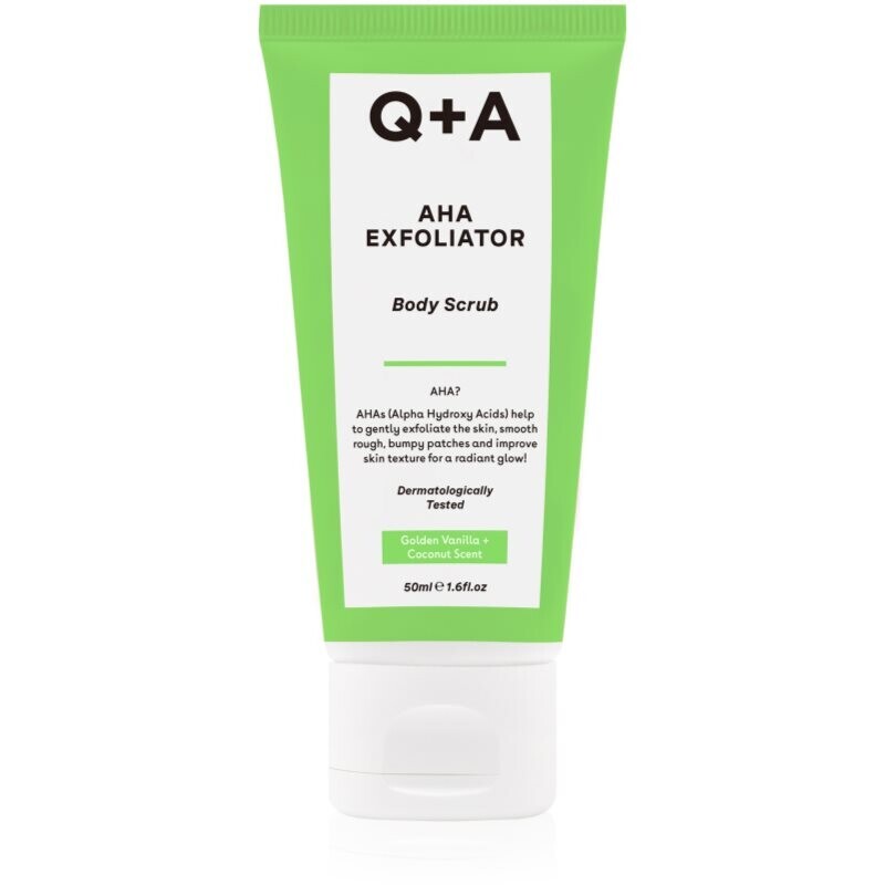 Q+A AHA Exfoliator body scrub With AHAs fragrance Golden Vanilla + Coconut 50 ml