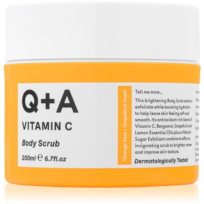 Q+A Vitamin C brightening body scrub fragrance Orange Zest + Grapefruit 200 ml