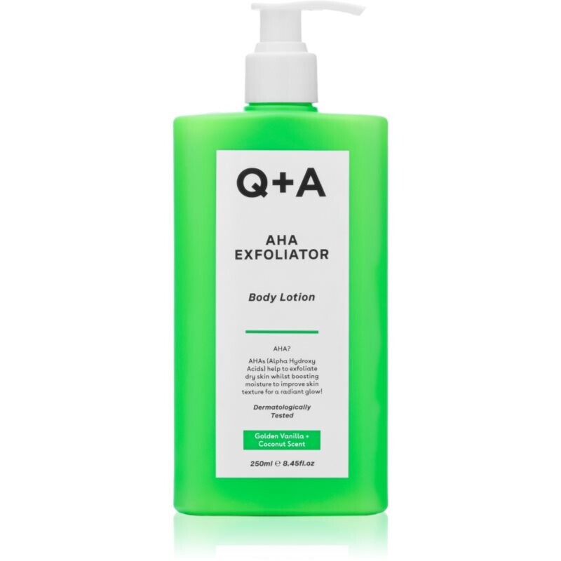 Q+A AHA Exfoliator renewing body milk with an exfoliating effect fragrance Golden Vanilla + Coconut 250 ml