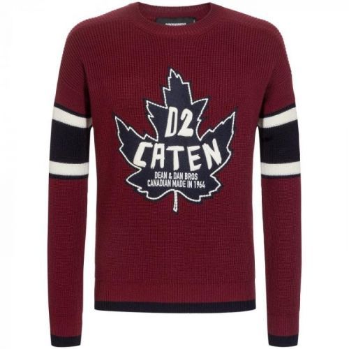 Dsquared2 D2 Caten Logo Knitted Jumper Colour: BURGUNDY, Size: SMALL