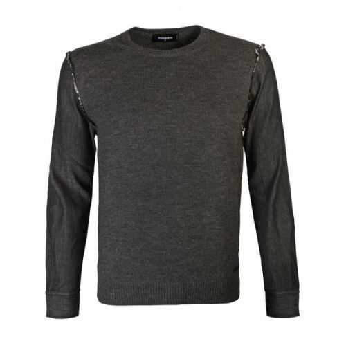 Dsquared2 Grey Knit Pullover With Denim Sleeves Colour: GREY, Size: MEDIUM