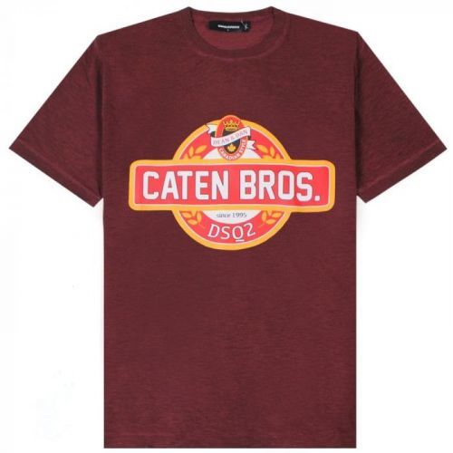 Dsquared2 Caten Bros Logo T-Shirt Colour: BURGUNDY, Size: EXTRA LARGE