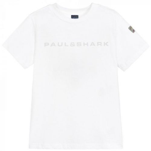 Paul & Shark Kids Reflective Logo Print T-Shirt Colour: WHITE, Size: 8 YEARS