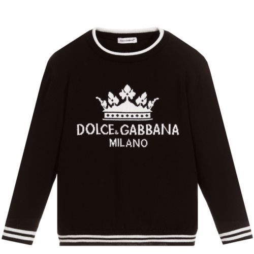 Dolce & Gabbana Kids Knitted Cotton Sweater Colour: BLACK, Size: 6 YEARS