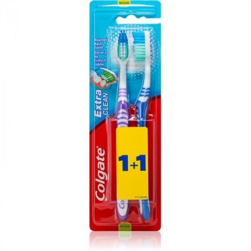 Colgate Extra Clean Medium Toothbrushes 2 pcs Colour Options Purple, Blue 2 pc