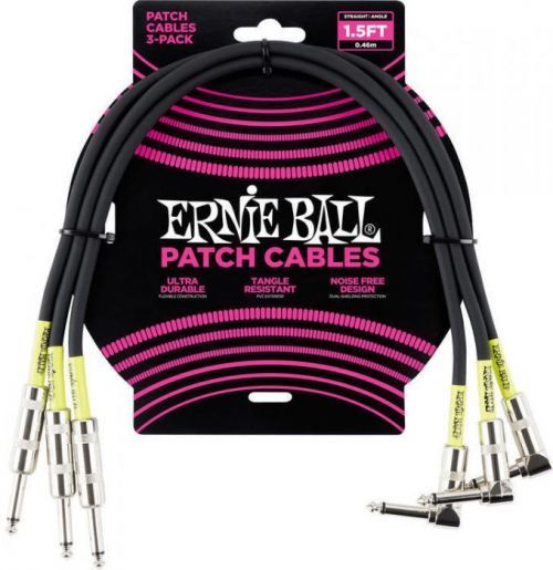 Ernie Ball 1.5' Straight/Angle Patch Cable 3-Pack Black