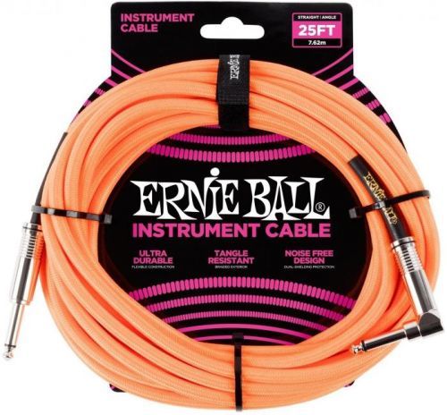 Ernie Ball 25' Braided Straight / Angle Instrument Cable Neon Orange