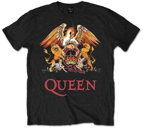 Queen Classic Crest Black Mens T Shirt: L