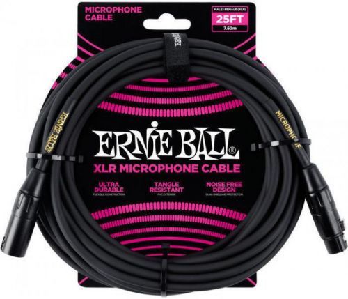 Ernie Ball 25' Male/Female XLR Mic Cable Black