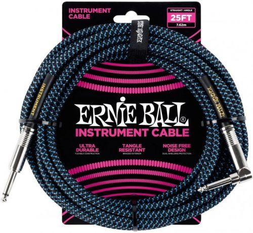 Ernie Ball 25' Braided Straight / Angle Instrument Cable Neon Blue/Black