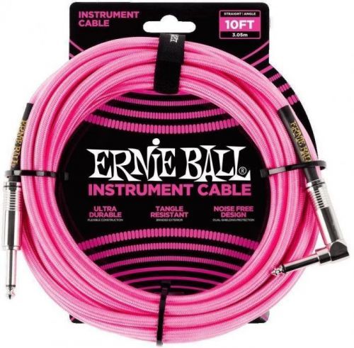 Ernie Ball 10' Braided Straight Angle Neon Pink