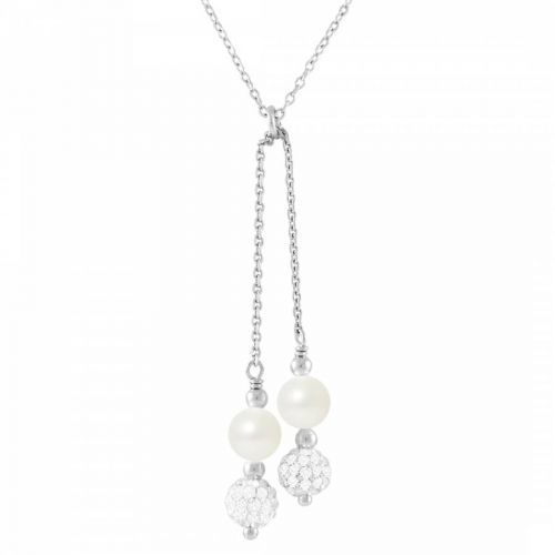 Duo White Pearl Crystal Drop Necklace