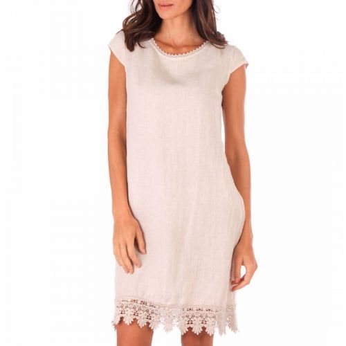 Beige Lace Trim Linen Dress