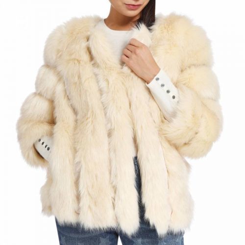 Cream Luxury Faux Fur Coat