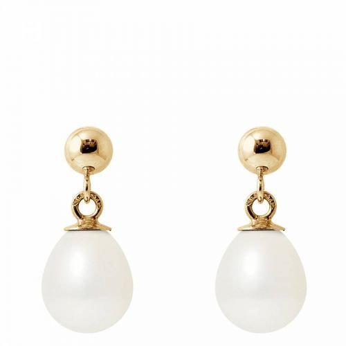 White/Yellow Gold Pear Pearl Earrings 7-8mm