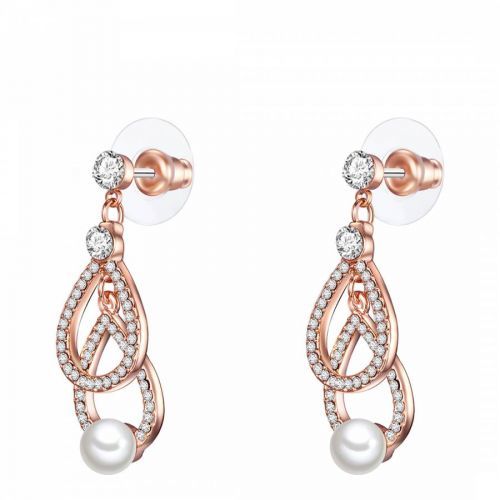 Rose Gold White Pearl Chandelier Earrings 6mm