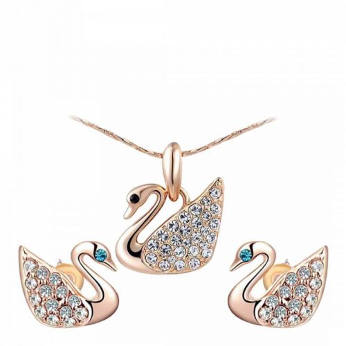 Swan Necklace And Earrings Set with Swarovski Crystals