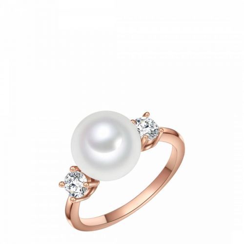 Rose Gold Pearl Cubic Zirconia Ring 10mm