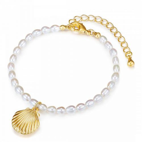Gold/White Freshwater Pearl Seashell Bracelet