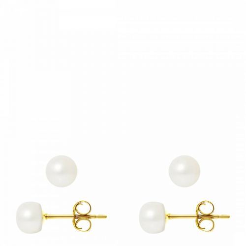 Natural White Yellow Gold Freshwater Pearl Earrings