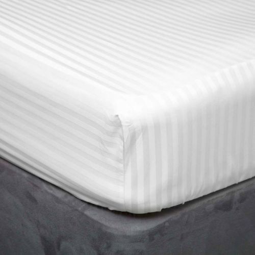 540TC Satin Stripe Double Fitted Sheet White