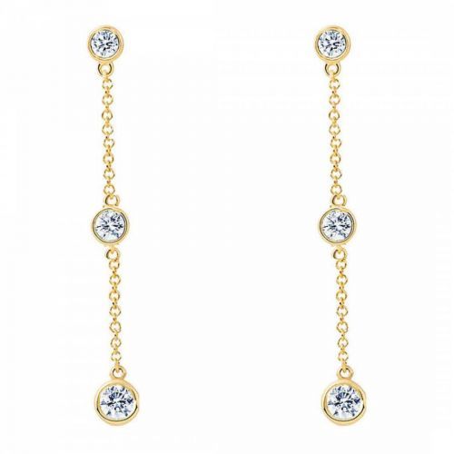 Gold Three Stone Cubic Zirconia Drop Earrings