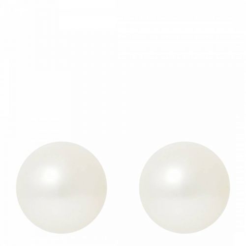 White Gold/Natural Button Pearl Earrings 8-9mm