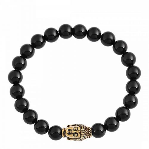 18K Gold Plated Carved Buddha And Onyx Bracelet