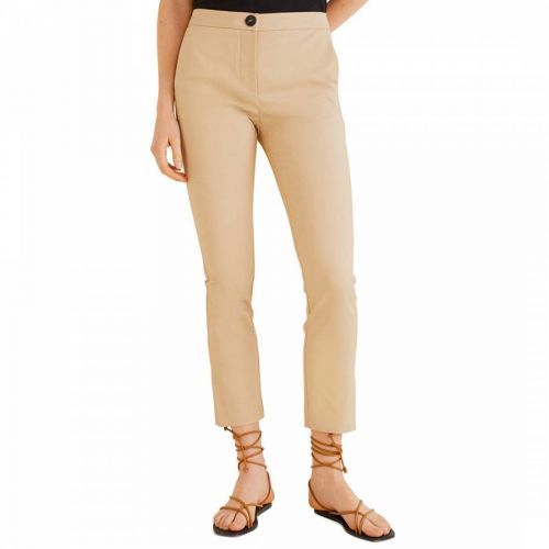 Beige Straight Cotton Trousers