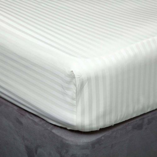 540TC Satin Stripe Double Fitted Sheet Ivory