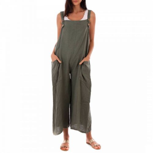 Khaki Wide Leg Linen Jumpsuit