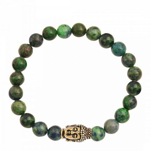 18K Gold Plated Carved Buddha And Jade Bracelet