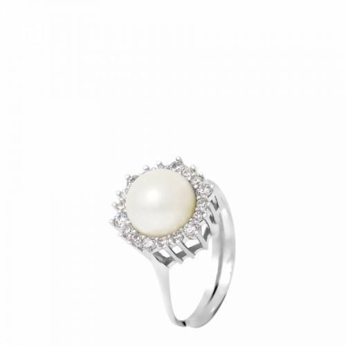 White Pearl Solitaire Ring 8-9mm