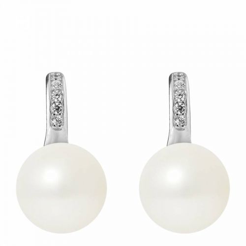 Natural White Silver Button Pearl Earrings 9-10mm