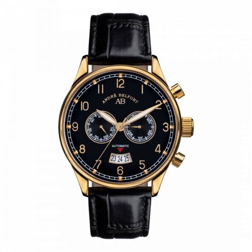 Men's Black/Gold Calendrier Leather Watch