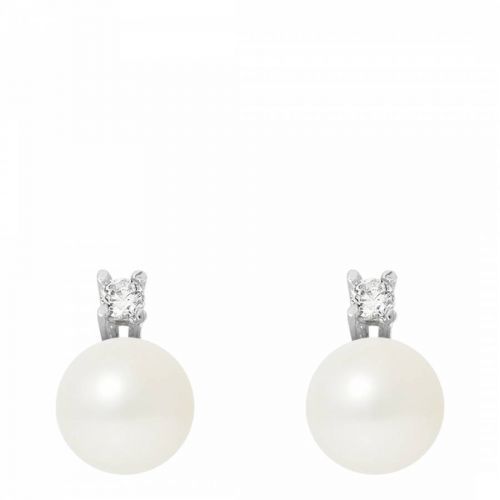 White/Silver Real Cultured Freshwater Pearl Earrings