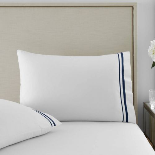 1000TC Pair of Housewife Pillowcases White/Navy