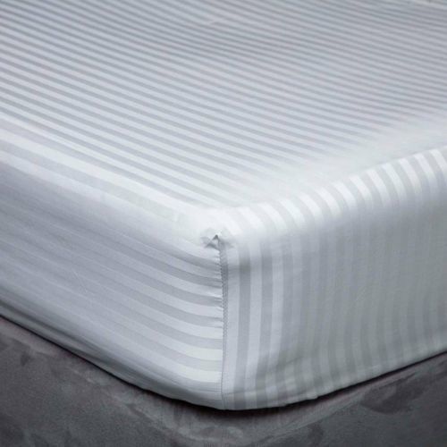 540TC Satin Stripe Double Fitted Sheet Platinum
