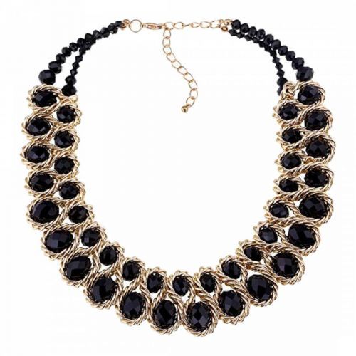18K Gold Plated Black Statement Crystal Necklace