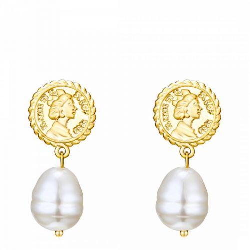 Gold/White Pearl Coin Earrings